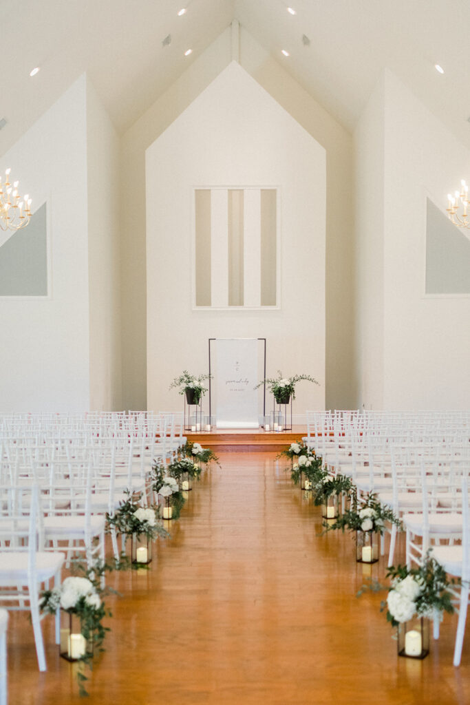 perfect wedding venues in indianapolis | Ritz Charles Chapel with a shot down the aisle.