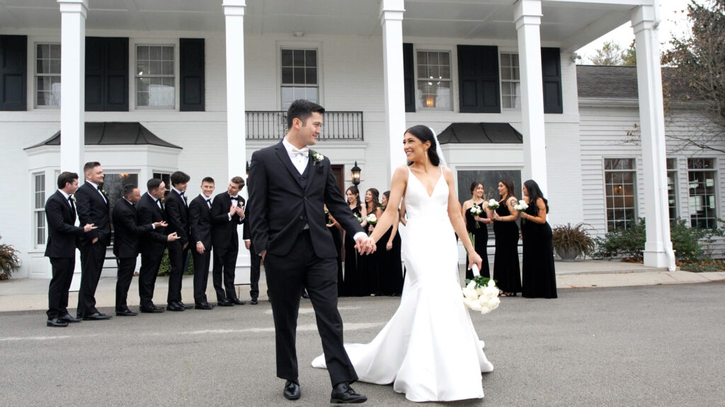 wedding couple outside black iris from  having best wedding day advice
