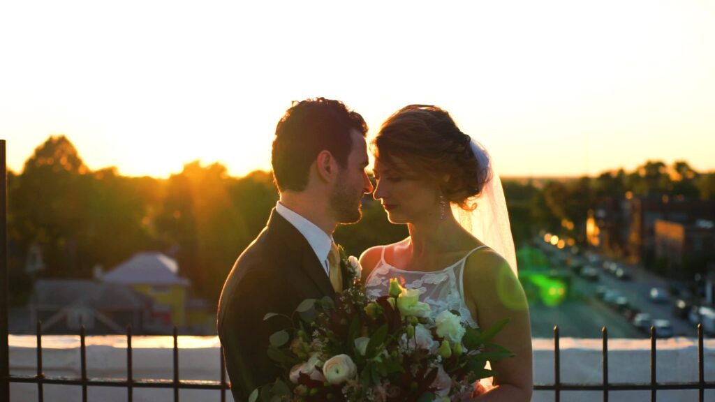 Wedding videographer filming bride and groom in Indianapolis