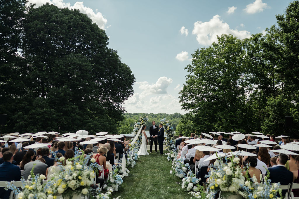 Wedding couple at Newfields terrace Indianapolis.