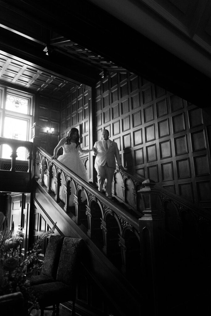 Noir elegance of wedding couple.