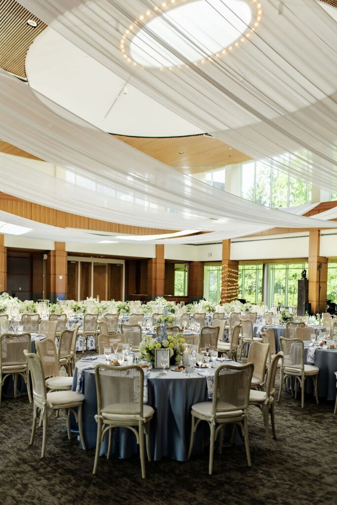 Newfields wedding reception hall at the Deer Zink Pavilion in Indianapolis.