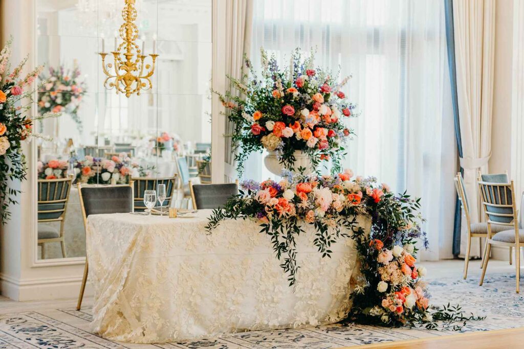 Extravagant wedding head table Hotel Carmichael.